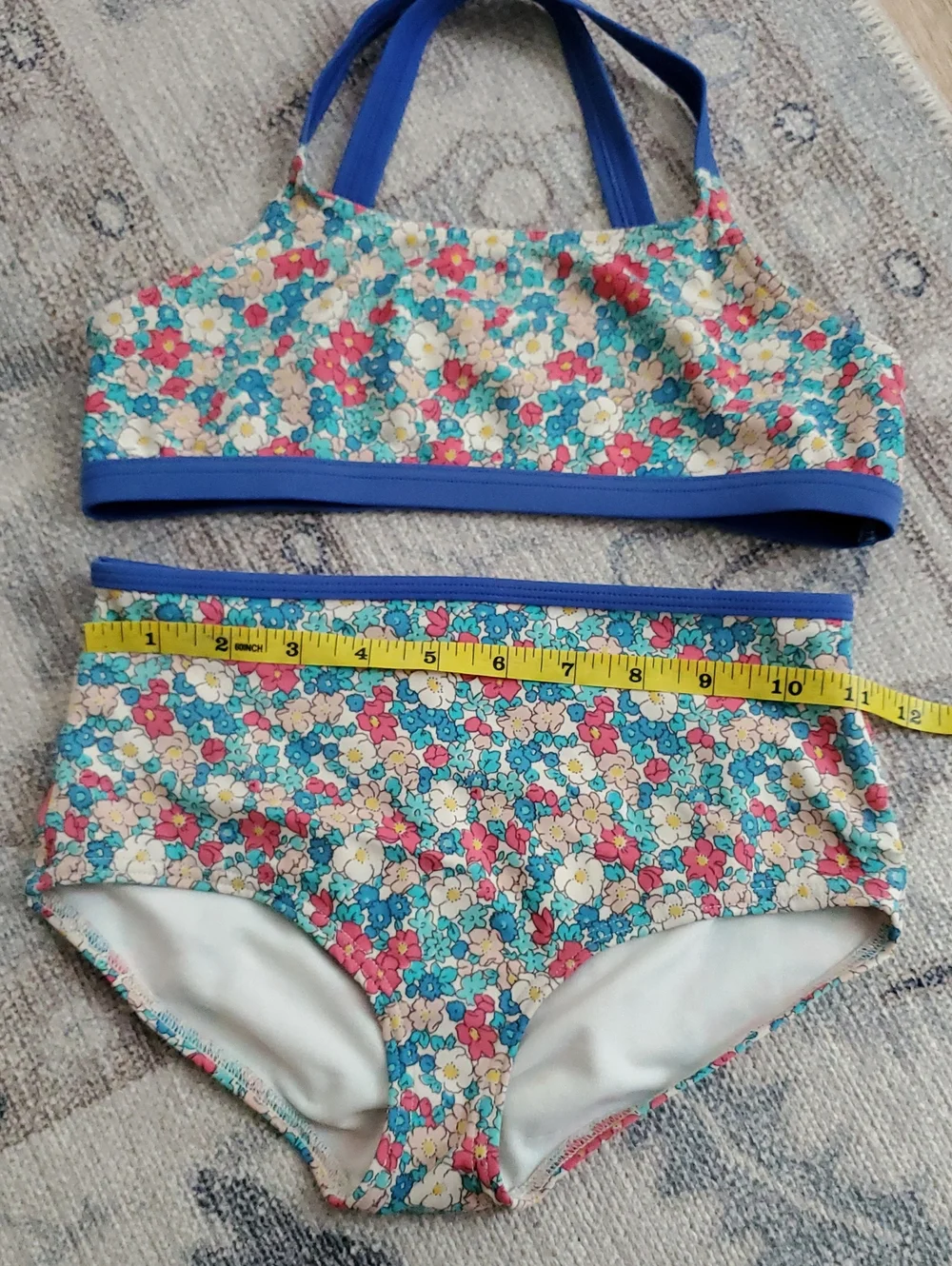 Mini Boden Girls Floral Two-Piece Cross-Back Bikini Set Swimsuit Sz9-10